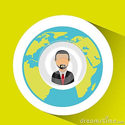 Businessman social media world map Vector Illustration