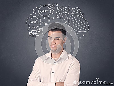 Businessman with speech bubbles Stock Photo