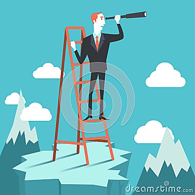 Businessman spying on competitors. Vector Illustration