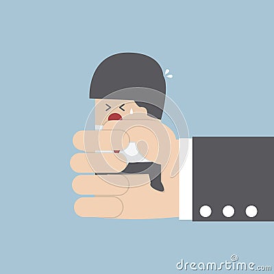 Businessman squeezed by boss hand Vector Illustration