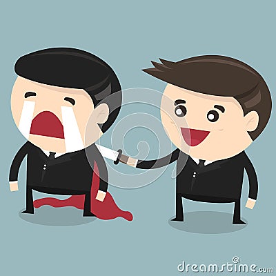 Businessman stabbed his friend in the back, flat design Vector Illustration