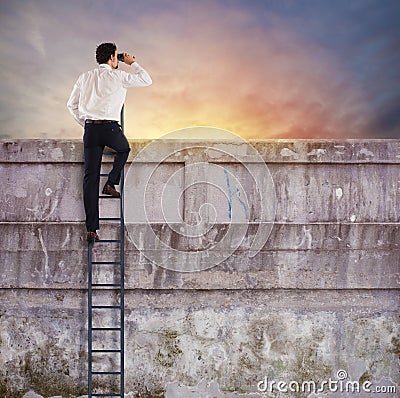 Businessman looks far for new business Stock Photo