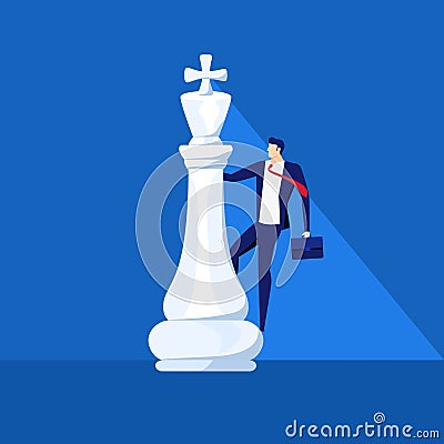 Businessman stand on king chess piece. Successful business strategy concept. Business fighting, strategy, competition, Leadership, Vector Illustration