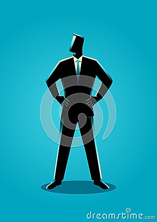 Businessman standing with both hand around waist Vector Illustration