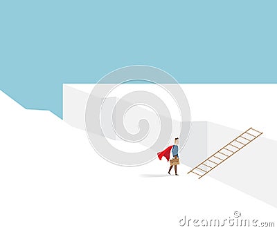 Businessman standing at cliff with ladder Vector Illustration