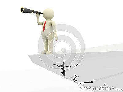 Businessman standing on a cliff with monocular. Business concept of leadership Stock Photo