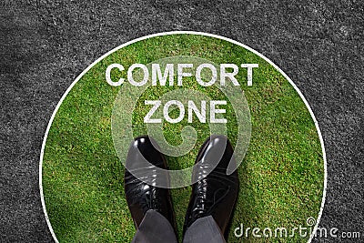 Businessman Standing In Comfort Zone Text Stock Photo