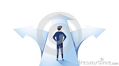 Businessman standing on a crossroad and choosing direction. Business concept. Modern vector illustration. Direction Vector Illustration