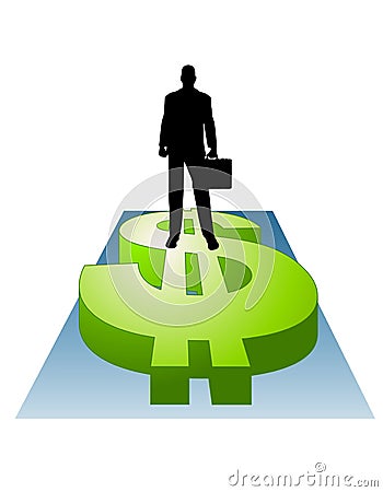 Businessman Standing on Dollar Sign Cartoon Illustration