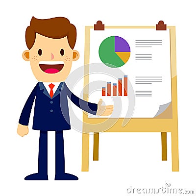 Businessman Standing In Front of Chart Board in Meeting Vector Illustration
