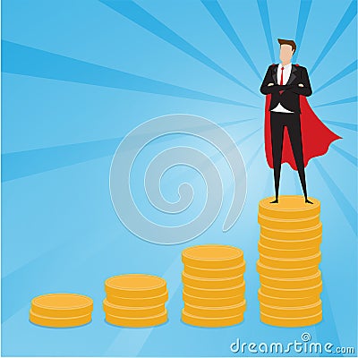 Businessman standing on gold plate with blue background Vector Illustration