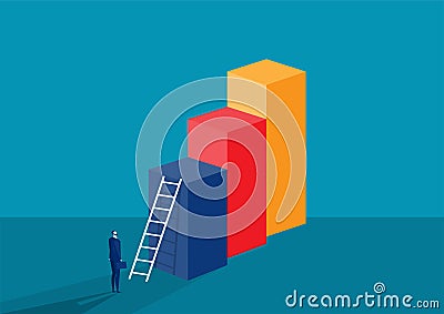 Businessman standing looks in the bar chart with stair for go to success concept. vector illustration Vector Illustration