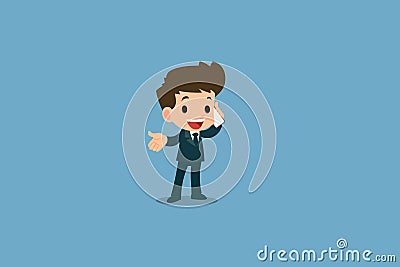 Businessman standing and make a call with his smart phone to communicate with the other for business and deal for work in his orga Vector Illustration