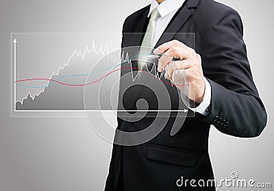 Businessman standing posture hand holding graph finance isolated Stock Photo