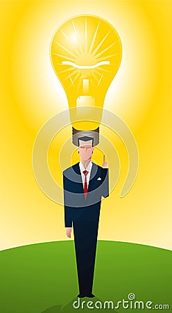 Businessman standing proud with bright idea Stock Photo