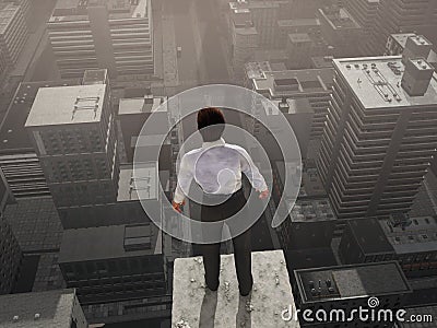 Businessman standing on the skyscraper top Stock Photo