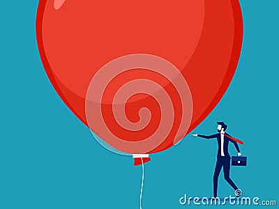 Businessman standing under huge balloon bubbles. Investment and business risks Vector Illustration