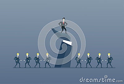 Businessman Standing Up On Big Hand Leader With Business People Group Boss Leadership Concept Vector Illustration