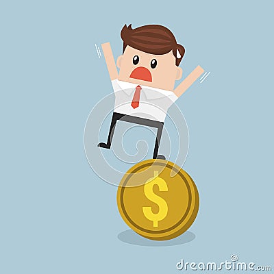 Businessman Stands On a Coin. Vector Illustration