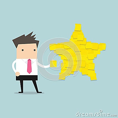 Businessman with star shape yellow sticky notes. vector Vector Illustration