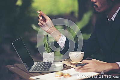 businessman start business work in the morning, coffee cafe concept Stock Photo