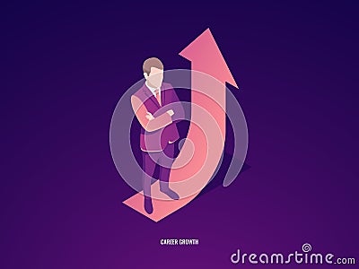 Businessman stay on arrow up, career growth, business success isometric vector Vector Illustration