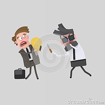 Businessman stealing a good idea. 3D Cartoon Illustration