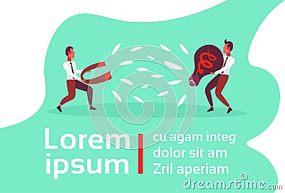 Businessman stealing light bulb idea from man holding magnet concept flat horizontal copy space Vector Illustration