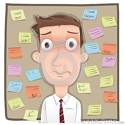 Businessman with sticky note. Vector Illustration