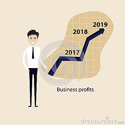 Businessman and stock market arrow presentation.Business profits Vector Illustration