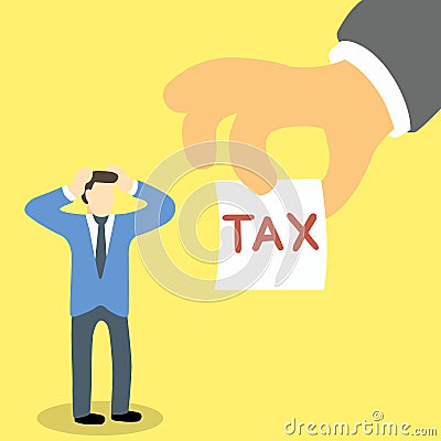 Businessman in stress and headache because tax collector Stock Photo