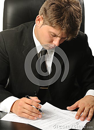 The businessman the studying contract before the s Stock Photo