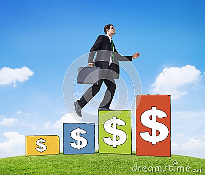 Businessman Success Concept with Currency Bar Graph Stock Photo