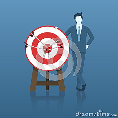 Businessman Success with His Target Goal, All Arrow Hits the Center of Target. Stock Photo
