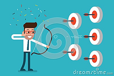 Businessman success in targets. Vector Illustration