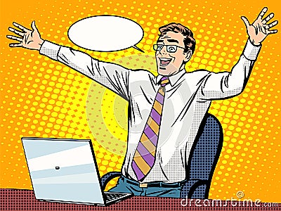 Businessman success working on laptop Vector Illustration