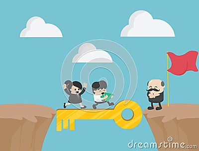 Businessman with a successful team Celebration victory, success Vector Illustration