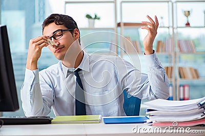 The businessman suffering from excessive armpit sweating Stock Photo