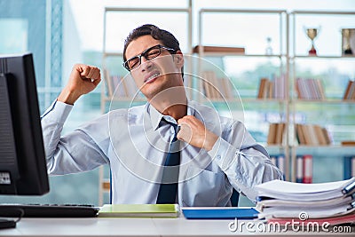 The businessman suffering from excessive armpit sweating Stock Photo