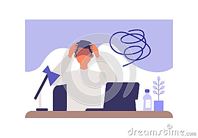 Businessman suffering from his depression at home office Vector Illustration