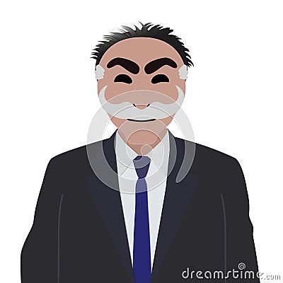 Businessman in a suit with anonymous mask on a white background.Portrait of computer hacker in hoodie and mask Cartoon Illustration