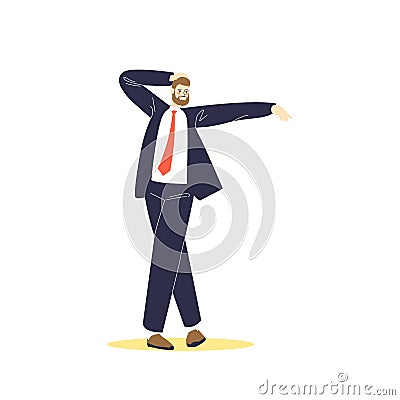 Businessman in suit dancing. Cheerful business boss celebrate successful financial deal with dance Vector Illustration