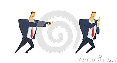 Businessman in suit moving or pushing something. Copyspace. Set of two characters. Flat vector illustration. Isolated on Vector Illustration