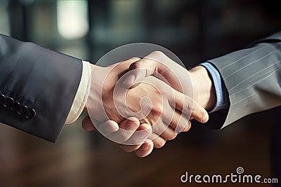 Businessman in suit offers a handshake. AI Generated Stock Photo