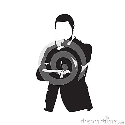 Businessman in suit thinking, isolated vector silhouette Vector Illustration