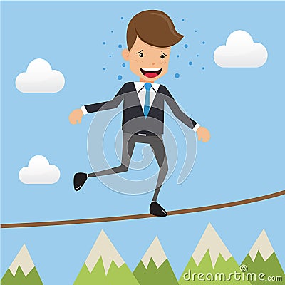 Businessman in Suit Wear Balancing on Sling. Concept business vector illustration Flat Style. Vector Illustration