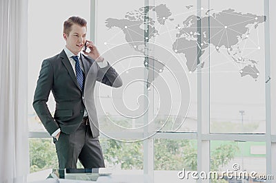 Businessman in suit working with report, business globalizatio Stock Photo