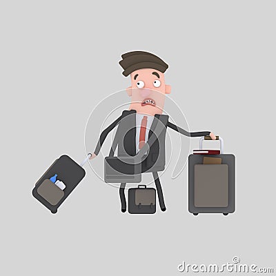 Businessman with suitcases Cartoon Illustration