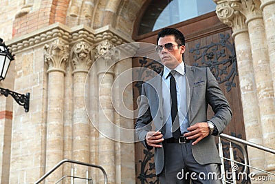 Businessman with Sunglasses, Gray Suit Stock Photo