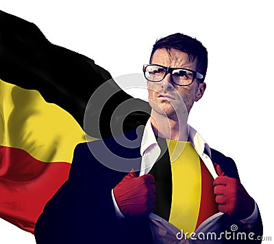 Businessman Superhero Country Belgium Flag Culture Power Concept Stock Photo